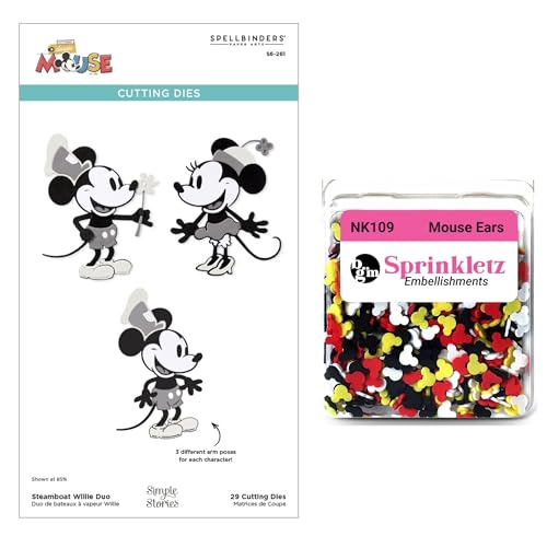 Spellbinders Steamboat Willie Duo Stanzformen-Set, BGM Sprinkletz Maus Ohren Verzierungen in Rot, Gelb, Schwarz, Weiß Spellbinders Steamboat Willie Duo Stanzformen-Set, BGM Sprinkletz Maus Ohren Verzierungen in Rot, Gelb, Schwarz, Weiß von Spellbinders