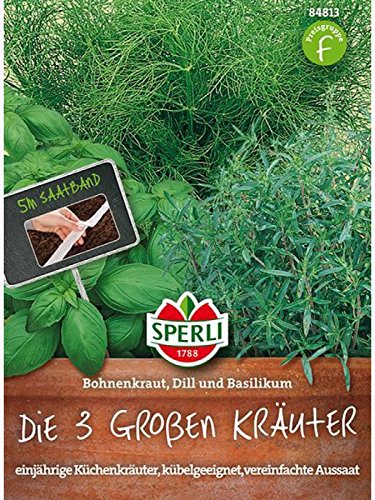 Die 3 Großen Kräuter: Bohnenkraut Dill Basilikum, Saatband 5m von Sperli - Saatgut
