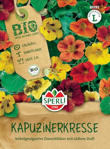 Sperli BIO Kapuzinerkressesamen 85597 - BIO - Einjährig - Rankpflanze - über 3m - Kübelgeeignet - Dauerblüher - süßer Duft - Saatgut, Blumensamen Sperli BIO Kapuzinerkressesamen 85597 - BIO - Einjährig - Rankpflanze - über 3m - Kübelgeeignet - Dauerblüher - süßer Duft - Saatgut, Blumensamen von Sperli