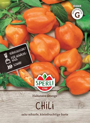 Sperli Chilisamen Habanero Orange 81849 – Sehr scharfe und kleinfruchtige Sorte - Inhalt für 12 Pflanzen - Samen Gemüse, Gemüsesamen, Saatgut, Gemüsepflanzen von Sperli