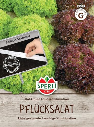 Sperli Pflücksalatsamen Rot-Grüne Lollo-Kombination, Saatband 83039 für 5 lfd. Meter - einfaches Saatband, kübelgeeignete, knackige Pflanzen, dekorative Sorten, Salat Pflanzen Sperli Pflücksalatsamen Rot-Grüne Lollo-Kombination, Saatband 83039 für 5 lfd. Meter - einfaches Saatband, kübelgeeignete, knackige Pflanzen, dekorative Sorten, Salat Pflanzen von Sperli