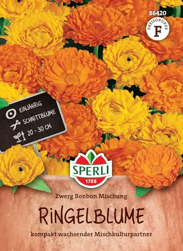 SPERLI Ringelblumensamen Zwerg Bonbon Mischung - Einjährige Blumensaatgut, Wuchshöhe 60-80cm, Farben von Blaßgelb bis Orangerot SPERLI Ringelblumensamen Zwerg Bonbon Mischung - Einjährige Blumensaatgut, Wuchshöhe 60-80cm, Farben von Blaßgelb bis Orangerot von Sperli
