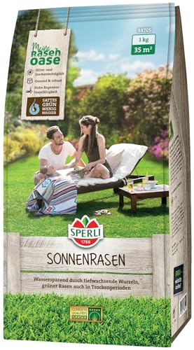 SPERLI's Sonnenrasen - Rasensamen für trockene Standorte, hitze- & trockentolerant, schnellkeimend, für grünen Rasen in Trockenperioden - 1 kg für 35 m² von Sperli