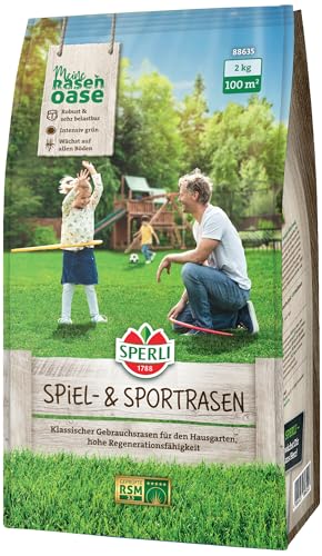 SPERLI's Spiel- & Sportrasen RSM 2.3 - Robuster Rasensamen für Sport und Spiel, Schnellkeimend & Intensiv Grün, Ideal für Hausgärten - 2 kg für 100 m² von Sperli