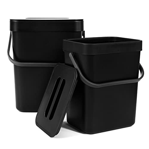 Spesh Biomülleimer Küche 2er-Set(5L+3L) Kunststoff Komposteimer Geruchsdicht Aufhängbar Abfalleimer mit Deckel für den Täglich Anfallenden Biomüll (Schwarz) von Spesh