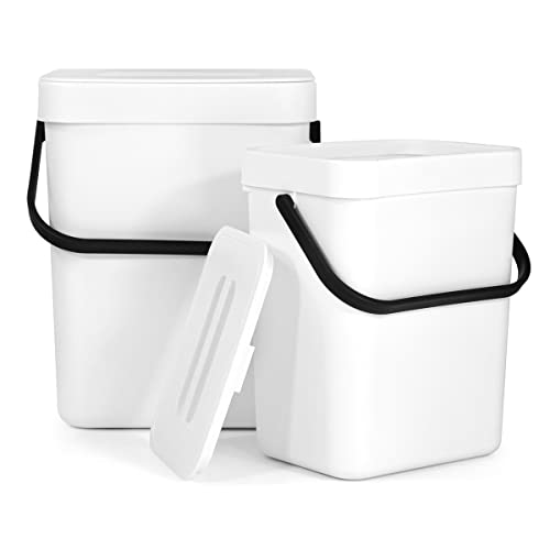 Spesh Biomülleimer Küche 2er-Set(5L+3L) Kunststoff Komposteimer Geruchsdicht Aufhängbar Abfalleimer mit Deckel für den Täglich Anfallenden Biomüll (Weiß) von Spesh