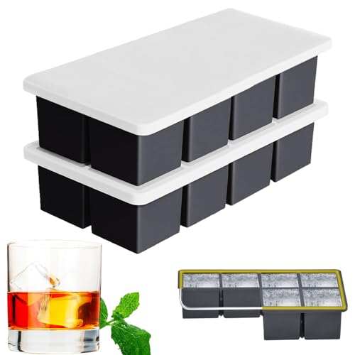 2-Pack Ice Cube Tablett mit Deckel, Spespo Upgraded Silikon Große Eiswürfel Formen，2-Zoll Rieseneiswürfel, BPA freie Eiswürfel Maker, Präfekt für Whisky, Cocktails, Babynahrung (8-Fach x2) von Spespo