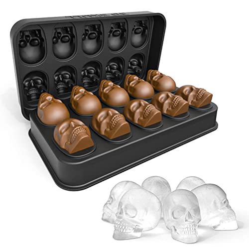 3D Skull Eiswürfelformen, Spespo Schwarz BPA Freie Silikon Ice Cubes Mold Tray mit Deckel, Mache 10 Vivid Skulls, Perfekt für Whiskey, Cocktail und Jedes Getränk (Trichter Enthalten) von Spespo