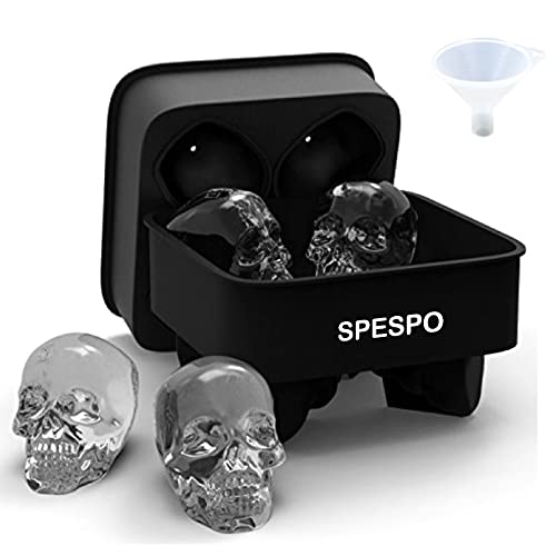 3D Skull Eisformen, SPESPO Schwarz BPA Freie Silikon Ice Cubes Mold Tray mit Deckel, Macht 4pcs 5x6cm Vivid Skulls, Perfekt für Whiskey, Cocktail und Jedes Getränk von Spespo