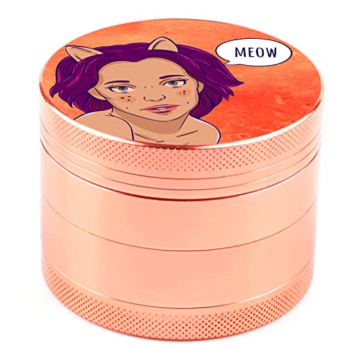 Grinder Crusher Roségoldene, Gewürze Kräutermühle, Spespo Pollen Grinder 4-teilig, Cat Woman Muster, für Spice, Kräuter, Pollen, Blüten(Rose Gold) von Spespo