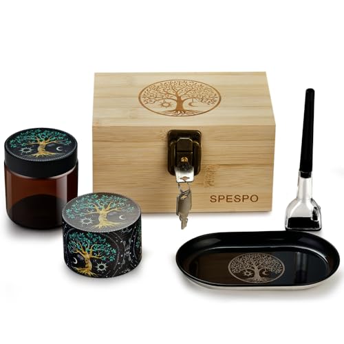 Spespo Kräutermühle, große Gewürzmühle, 63 mm, 4 Schichten, Vollfarbmalerei, Metallmühle mit Pollenschaber (Tree Set) von Spespo