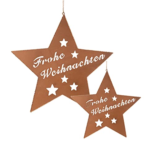 2er Set Metall Sterne in Rost Optik - 25/15 cm - Weihnachten Advent Fenster Tür Wand Dekoration zum Hängen von Spetebo