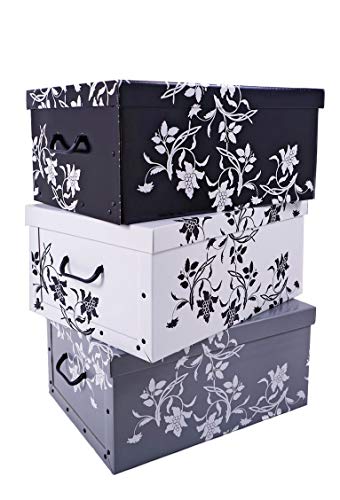Spetebo 3er Set Aufbewahrungsbox mit Deckel je 51 x 37 cm - Blumenmuster - Stapelbox aus Pappe mit Griffen 45 Liter - Organizer Storage Box Allzweck Spielzeug Kiste Geschenk Karton Barock stapelbar von Spetebo