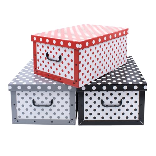 3er Set Aufbewahrungsbox mit Deckel 51 x 37 cm - Gepunktet - Stapelbox aus Pappe mit Griffen 45 Liter - Organizer Storage Box Allzweck Spielzeug Kiste Geschenk Karton stapelbar 3er Set Aufbewahrungsbox mit Deckel 51 x 37 cm - Gepunktet - Stapelbox aus Pappe mit Griffen 45 Liter - Organizer Storage Box Allzweck Spielzeug Kiste Geschenk Karton stapelbar von Spetebo