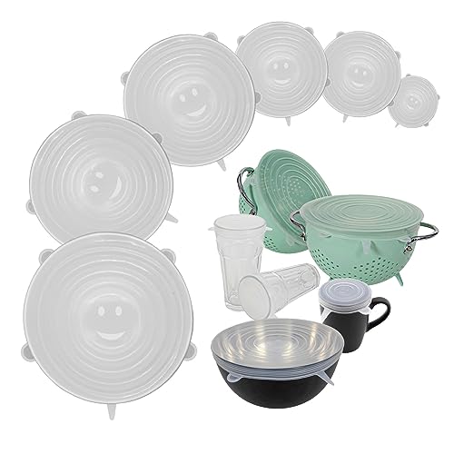6er Set Universal Silikondeckel rund - 6,5 cm bis 20,5 cm - Dehnbare Frischhalte Deckel - Stretch Silikon Abdeckung verschiedene Gößen spülmaschinengeeignet wiederverwenbar von Spetebo