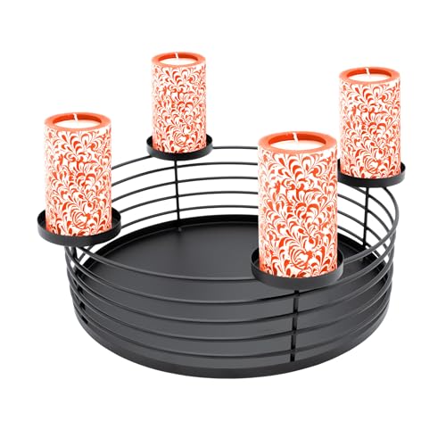 Adventskranz mit Korb aus Metall in schwarz - Ø 30 cm - Kerzenhalter mit 4 Kerzentellern für Stumpenkerzen - Weihnachten Advent Winter Tisch Deko Kerzenständer mit Gitterkorb zum Dekorieren von Spetebo