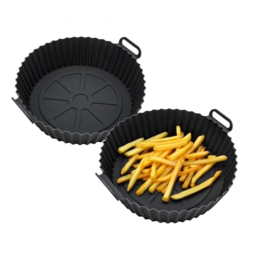 Spetebo Airfryer Silikon Form rund 20,5 cm wiederverwendbar - 2er Set - Kunststoff Backform für die Heißluftfritteuse BPA-frei - Silikonform Silikoneinsatz Backform für Heißluft Fritteuse von Spetebo