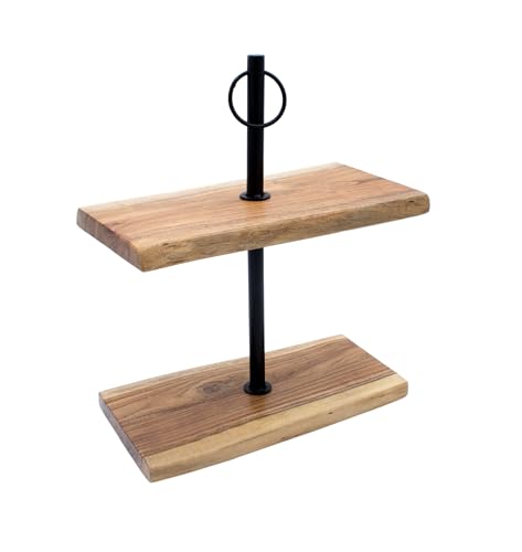 Akazie Massivholz Etagere natur - 42 x 35 cm - Holz Serviertablett mit 2 Etagen - Etagenständer Servierplatte Buffetständer Servierständer Präsentationsständer Deko Ständer für Dessert Obst Gebäck von Spetebo
