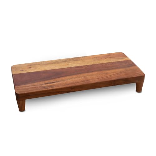 Spetebo Akazien Tischpodest lebensmittelecht - 45 x 21 cm - Holz Serviertablett braun mit 4 Füßen - Holzbrett Serviertablett Wurstplatte Käseplatte Kerzenteller von Spetebo