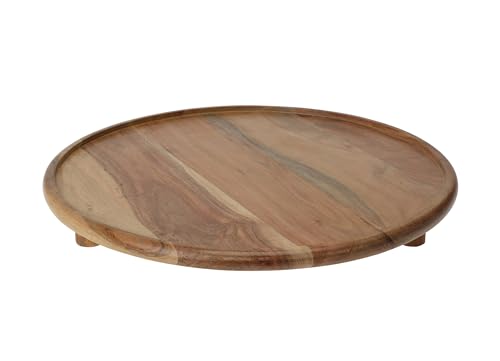 Spetebo Akazienholz Servierplatte rund natur - 37 cm - Holz Servierteller mit Füßen - Tablett aus Akazien Massiv Holz Wurst Käse Tapas Servier Teller Platte von Spetebo