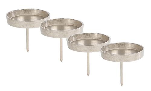 Alu Kerzenpick für Stumpenkerzen 4er Set - 8 cm in Silber - Metall Kerzenhalter für Kugelkerzen - Kerzen Stecker für Advents und Weihnachts Gesteck von Spetebo