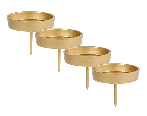 Alu Kerzenpick für Stumpenkerzen 4er Set - 9 cm in Gold - Metall Kerzenhalter für Kugelkerzen - Kerzen Stecker für Advents und Weihnachts Gesteck von Spetebo