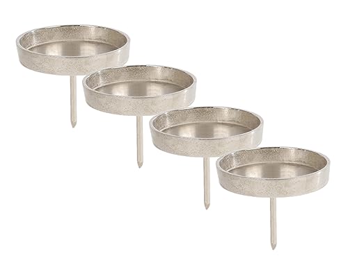 Alu Kerzenpick für Stumpenkerzen 4er Set - 9 cm in Silber - Metall Kerzenhalter für Kugelkerzen - Kerzen Stecker für Advents und Weihnachts Gesteck von Spetebo