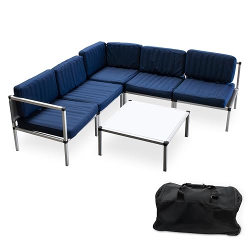 Aluminium Sitzgarnitur variabel aufstellbar tragbar mit Trolley - 6-teilig - Lounge Set aus 5 Sitzen + 1 Tisch mit aufblasbaren Kissen in blau – Garten Garnitur Sitzgruppe Sitzecke wetterfest von Spetebo