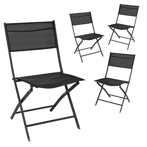 Balkon Klappstuhl schwarz 83 x 55 cm Bestaltbarkeit 150 kg - 4er Set - Faltbarer Stuhl aus Stahl mit Textil Bespannung - Klapp Camping Garten Balkon Terrasse Stuhl Texteline Bespannung faltbar von Spetebo