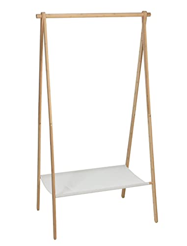 Spetebo Bambus Kleiderständer mit Stoffablage - 155 x 86 cm - Holz Standgarderobe mit Kleiderstange - Kleider Ständer Stand Garderobe Bambusholz klappbar von Spetebo