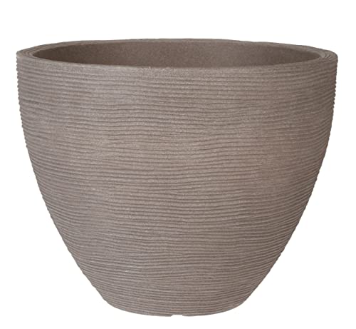 Blumenkübel im Rillen Design Taupe - 39,5 x 31 cm - Kunststoff Pflanzkübel Blumentopf rund für Innen und Außen von Spetebo