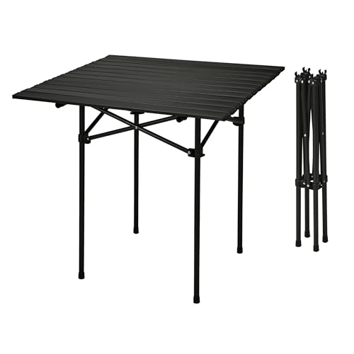 Camping Klapptisch schwarz mit Tragetasche - 70 x 69 cm - Universal Gartentisch mit einrollbarer Tischplatte - Outdoor Mehrzweck Tisch Reisetisch Picknicktisch Garten Reise Campingmöbel Zubehör von Spetebo