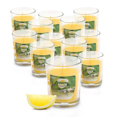 Citronella Duft Kerze im Glas 6 x 5 cm - 12 Stück - Duftlicht mit Zitronen Aroma - Garten Balkon Camping Bistro Licht 20 Std. Brenndauer von Spetebo