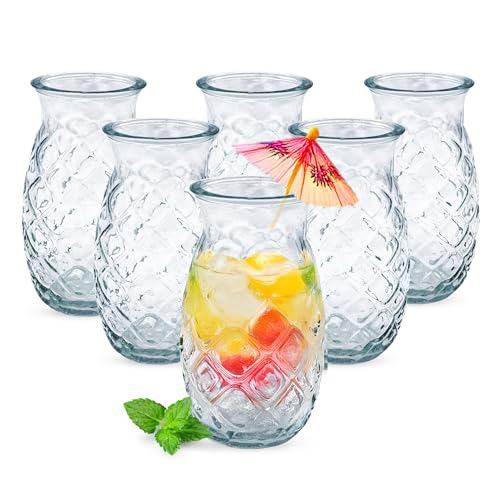Cocktail Glas im Ananas Design 400 ml - 6er Set - Party Trinkglas klar mit Relief - Longdrink Partygläser Pineapple Tiki Cocktailbecher Wasser Saft Trink Glas spülmaschinengeeignet wiederverwendbar von Spetebo