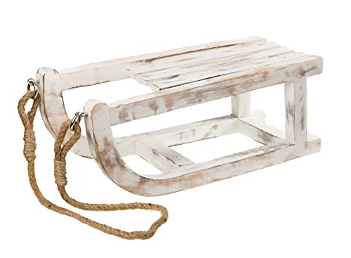 Spetebo Deko Holz Schlitten in Shabby weiß - 40 cm - aus Mango Holz mit Sisal Seil - Weihnachten Advent Winter Fensterbank Kommode Deko von Spetebo