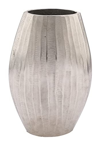 Design Aluminium Blumenvase Silber - oval / 33 cm - Große Tischvase aus Metall mit 3D Rillenmuster - Deko Blumen Tisch Alu Vase Rillen modern groß von Spetebo