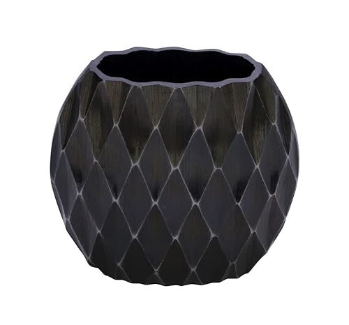 Design Aluminium Blumenvase schwarz - oval / 17 cm - Edle Tischvase aus Metall mit 3D Wabenmuster - Deko Blumen Tisch Alu Vase Waben edel modern von Spetebo