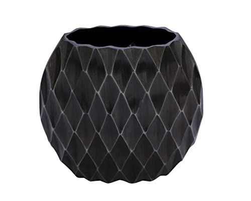 Spetebo Design Aluminium Blumenvase schwarz - oval / 23 cm - Edle Tischvase aus Metall mit 3D Wabenmuster - Deko Blumen Tisch Alu Vase Waben edel modern von Spetebo