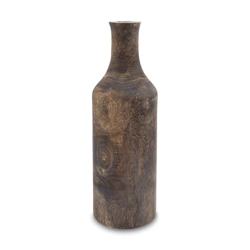 Design Holz Blumen Vase groß - Dunkelbraun / 46 cm - Holzvase XXL Flasche naturbelassen - Tischdeko Fensterdeko für Kunstpflanzen und Pampasgras von Spetebo