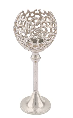 Spetebo Design Kerzenkelch aus Aluminium - 42 x 15 cm - Edler Metall Kerzenständer in Silber - Deko Gitter Kerzen Ständer Teelicht Halter Becher Kelch rund auf Fuß Spetebo Design Kerzenkelch aus Aluminium - 42 x 15 cm - Edler Metall Kerzenständer in Silber - Deko Gitter Kerzen Ständer Teelicht Halter Becher Kelch rund auf Fuß von Spetebo