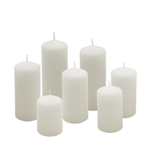 Echtwachs Stumpenkerzen 7er Set - creme weiß - Blockkerze in 7 verschiedenen Höhen - Kerze für Weihnachten Winter Advent Laterne Windlicht Dekoration von Spetebo