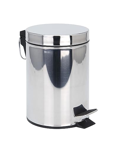 Edelstahl Tretmülleimer Silber rund - 5 Liter - Metall Kosmetikeimer in zeitlosem Design - Mülleimer Treteimer Abfalleimer klein mit entnehmbarem Inneneimer für Bad Küche von Spetebo