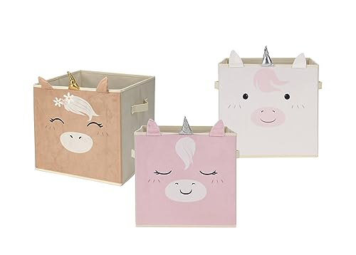Einhorn Aufbewahrungs Box 3er Set - 32 x 30 cm - Faltbare Sortierbox für Würfelregale - Regal Kinder Spielzeugkiste Ordnungsbox Würfel Stofbox für Mädchen von Spetebo