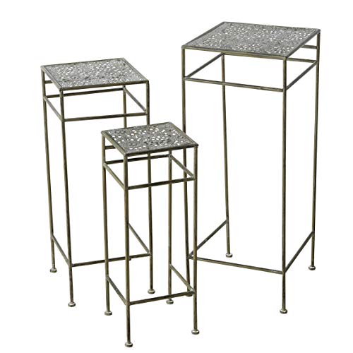 Spetebo Eisen Pflanzenständer grün - 3er Set - 75, 65 und 55 cm - Metall Beistell Tisch Blumen Topf Ständer Hocker eckig von Spetebo