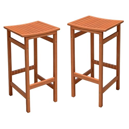 Eukalyptus Garten Barhocker geölt 75 x 42 cm Belastbar bis 100 kg - 2er Set - Outdoor Tresenhocker aus FSC Massivholz braun - Holz Barstuhl Bistrohocker Sitzhocker Holzhocker Stehstuhl ohne Lehne von Spetebo