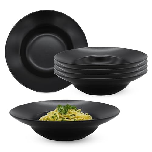 Feinkeramik Pastateller schwarz matt - 6er Set - Keramik Nudelteller tief Ø 24 cm - Tiefe Teller Tellerset Keramikteller Salatteller Bowl Schale Geschirr Service 6 Personen spülmaschinenfest von Spetebo