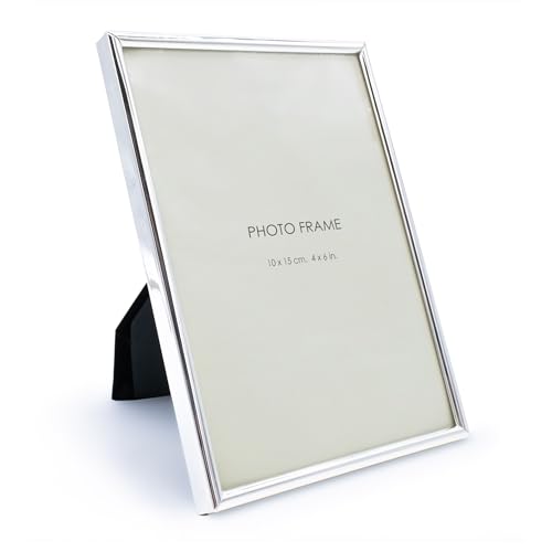 Fotorahmen zum Stellen aus Metall in silber - für 10 x 15 cm - Gerundeter Bilderrahmen rechteckig für Hoch- und Querformat Fotos - Portaitrahmen Wechselrahmen horrizontal vertikal Fotorahmen zum Stellen aus Metall in silber - für 10 x 15 cm - Gerundeter Bilderrahmen rechteckig für Hoch- und Querformat Fotos - Portaitrahmen Wechselrahmen horrizontal vertikal von Spetebo