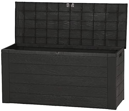 Spetebo Garten KIssenbox für Auflagen in Holz Optik - ca. 120 x 58 x 48 cm - Kunststoff Auflagenbox mit Deckel 300 Liter anthrazit/braun - Garten Truhe Box von Spetebo