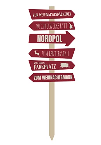 Spetebo Garten Stab Weihnachten Richtungsweiser zum stecken 7 stellen - ca. 76 x 27 cm - Weihnachts Tür Deko Holz Schild Nikolaus Advent Wegweiser Geschenkidee von Spetebo