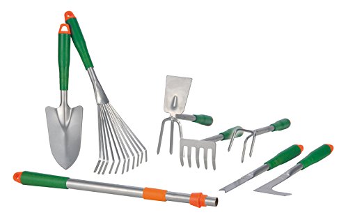 Spetebo Gartenwerkzeug Set 8-teilig - Rechen, Fugenmesser, Harkel, Schaufen, Telskopgriff UVM. - Garten Handgeräte Gartenpflege von Spetebo